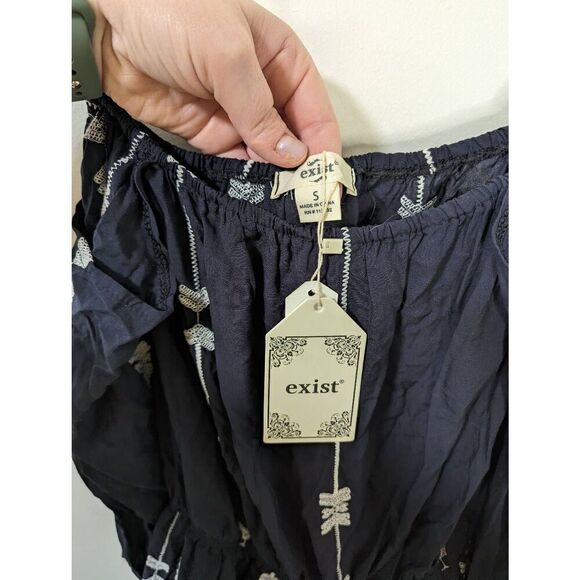 NWT Exist Boho Off Shoulder Embroidered Gray and Cream Romper - Size S - Picture 6 of 6